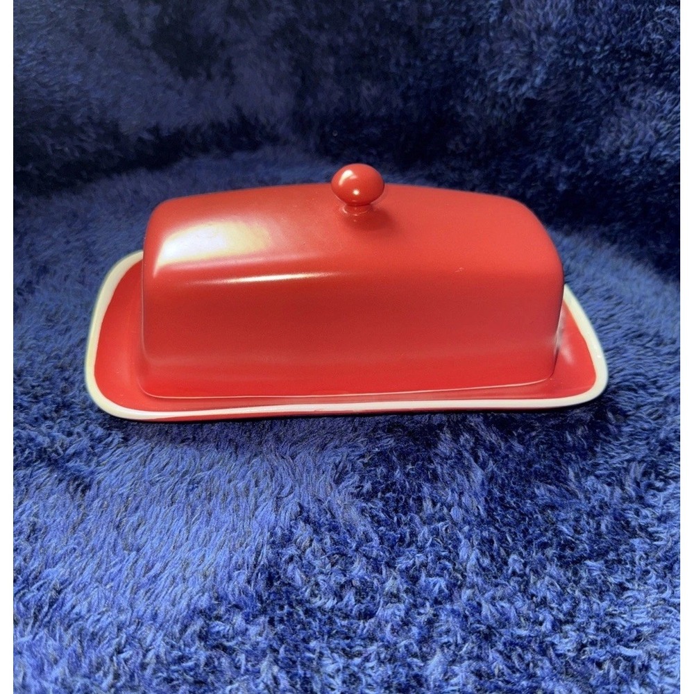 Red Cordon Bleu Red Butter Dish with Knob Lid Porcelain Ceramic‎ 2 Piece BIA